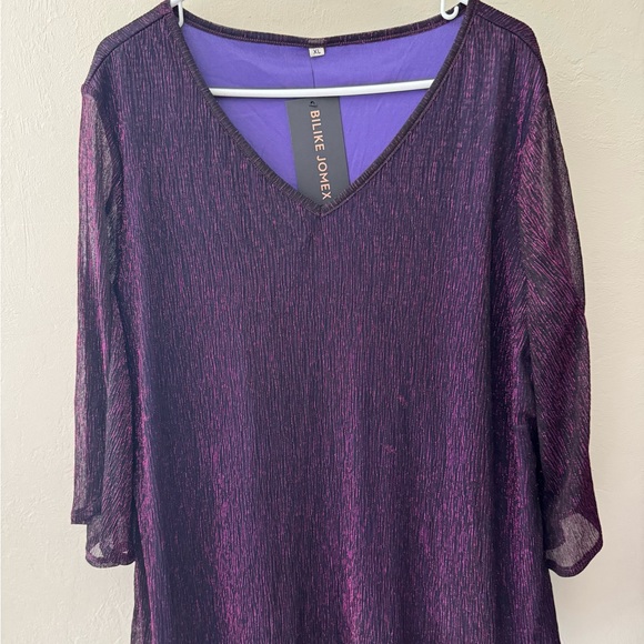 NWT Bilike Jomex SZ XL 3/4 Sleeve Glitter Blouse Double Layer Womens Tunic Top - Picture 2 of 14